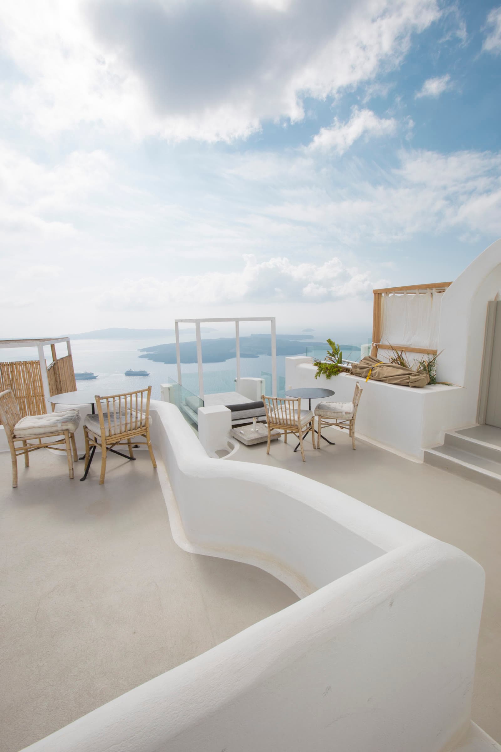 Whitewashed terrace overlooking the Aegean Sea